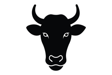 Cow head silhouette vector in black color | clean minimal farm animal face graphic illustration
