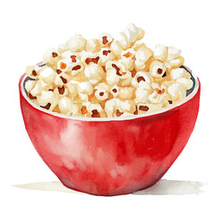 watercolor of Popcorn Bowl, vector high quality, isolated on a white background.