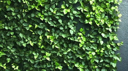 Obraz premium Lush greenery covers a dark wall.