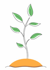 Simple Plant Illustration with Green Leaves Growing from a Small Mound