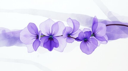 Blue and purple spring flowers blossom beautifully on a white background, highlighting nature's delicate floral beauty