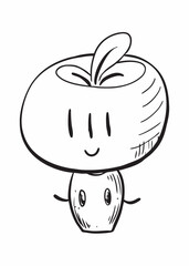 Cartoon mushroom character with cute face hand drawn illustration in black and white
