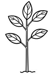 Simple Line Art Illustration of a Young Plant with Five Leaves