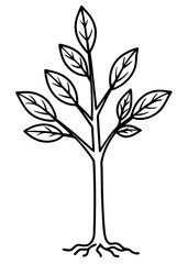 Simple Tree Illustration with Leaves and Roots in Black and White Outline