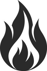Black and white fire illustration for safety warning or flame logo design in vector style