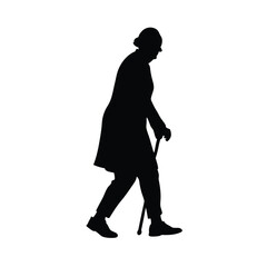 Silhouette Of Elderly Person Walking Minimalist Style Silhouette Vector Art Illustration