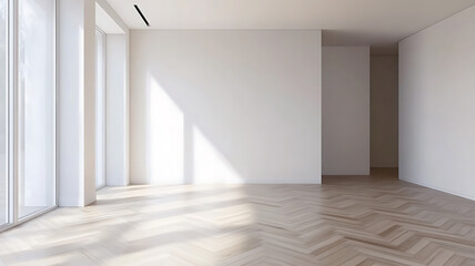 Modern empty interior with wooden flooring and natural light for design inspiration