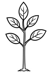 Simple Black and White Plant Illustration with Leaves and Roots