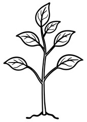 Simple Black and White Line Drawing of a Sprout with Leaves