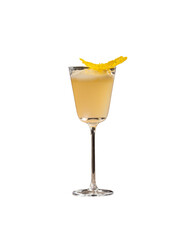 Fancy yellow colour cocktail in a stem glass on a Transparent PNG background 