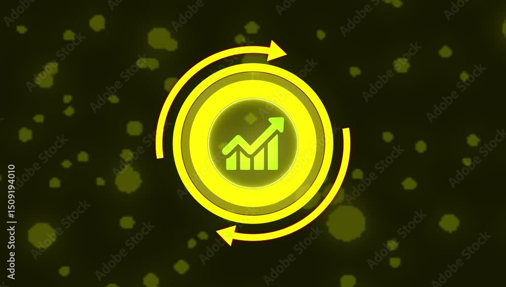 Poster animation graph and circle hud compute circuit board elements black background.