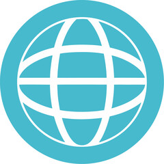 Blue globe internet icon for global network and online communication concept in flat design