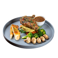 Grilled chicken with vegetables on a Transparent PNG background 