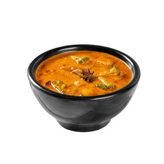 Massaman Curry in a black bowl on a Transparent PNG background 