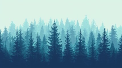 Fototapeta premium Misty forest scene with detailed tree silhouettes.