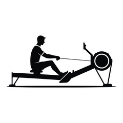 Fitness Rowing Machine Silhouette Icon Monochrome Vector on White.