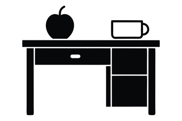 desk with mug and apple vector icon