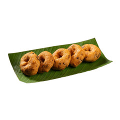 Traditional Vada on a banana leaf on a Transparent PNG background 