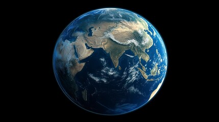 Detailed Earth globe view from space, showing continents, oceans, and clouds.