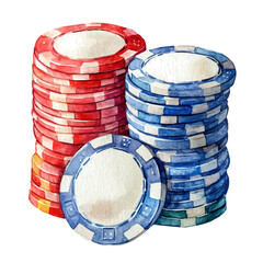 Poker Chips, watercolor vector, high quality, isolated on a white background.