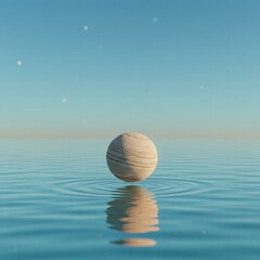 Peaceful River Stone Floating on Turquoise Water with Misty Horizon – Minimalist Nature Background
