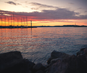Amazing sunset over lake Balaton in summer