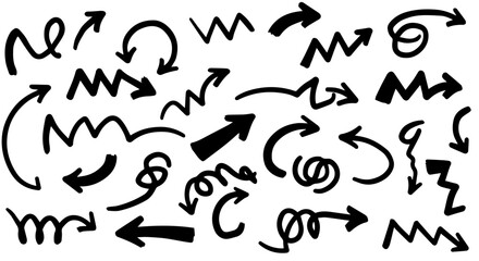 Hand drawn arrow collection black ink style various shapes
