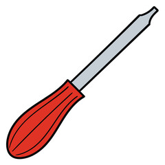 Hand drawn cartoon red screwdriver on white background.