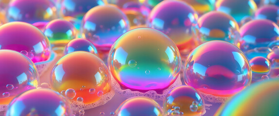 Vibrant Soap Bubbles with Rainbow Colors in a Close-Up View