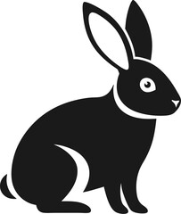 Minimalist silhouette illustration of a sitting black rabbit animal isolated on white background