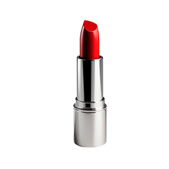 An alluring single red lipstick in a metallic case, perfect for a glamorous beauty photoshoot. Highlighting the vibrant color and sleek design, perfect for beauty and cosmetic concepts.