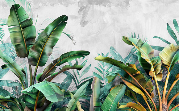 Tropical leaf wallpaper mural design green botanical banana leaves background