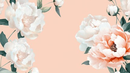 Delicate floral arrangement of peach and white peonies.