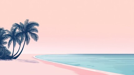 Pastel beach scene with palm trees.