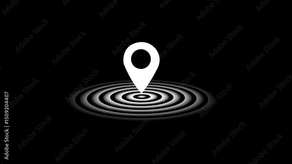 Poster google map white colored signal point and location icon tracking concept on black screen animation.