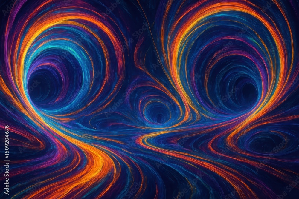 Poster abstract conceptual art of time travel through swirling multidimensional portals and warped space ti