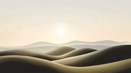 Gentle hills undulate under a pale sunrise.