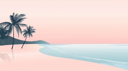 Obraz premium Pastel beach scene with palm trees at dawn.