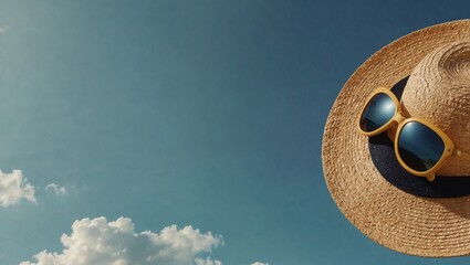 Creative summer copy space layout on pastel background. Minimal abstract tropical, summer and travel concept.