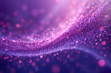 Vibrant hues of purple and pink create a mesmerizing, abstract background filled with shimmering particles. The swirling patterns evoke a sense of movement and energy.