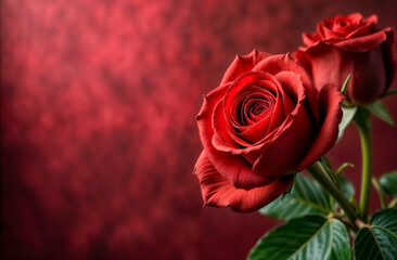 Elegant red roses in a soft focus setting create a romantic atmosphere perfect for any occasion