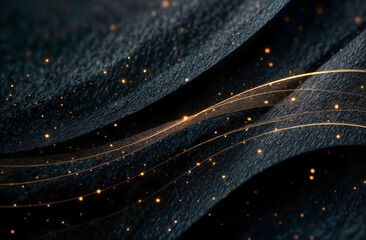 Luxurious dark fabric gently billows, adorned with shimmering golden sparkles that add an enchanting touch. This captivating visual plays with light and texture, inviting imagination.