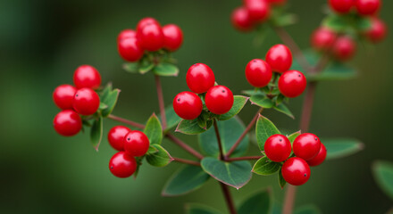 Hypericum berries portrait close up small round red clustered fruit plant botanical natural nature