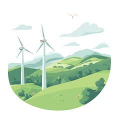 Obraz premium Green Energy Wind Turbines on Nature Vector Illustration for Renewable Energy Concept