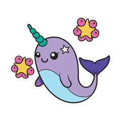 Kawaii Narwhal Smiling With Magic Horn