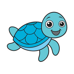 Kawaii Sea Turtle Swimming Peacefully Around