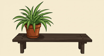 Plant in Pot on Wood Bench Indoor Gardening Home Decor Houseplant Lover Brown Terracotta Pot Decor