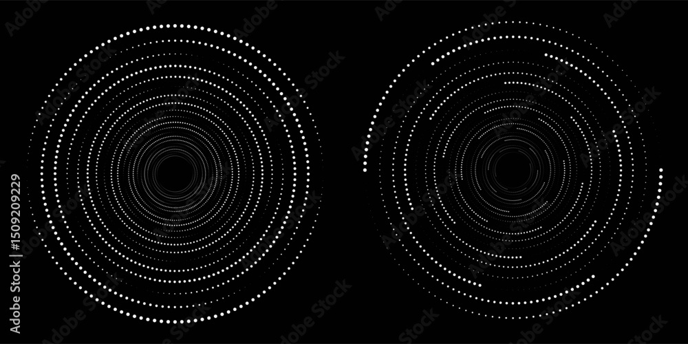 Poster halftone circular dotted frames set. circle dots texture isolated on white background. spotted spray