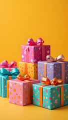 Obraz premium Stack of Wrapped Birthday Gifts with Bows