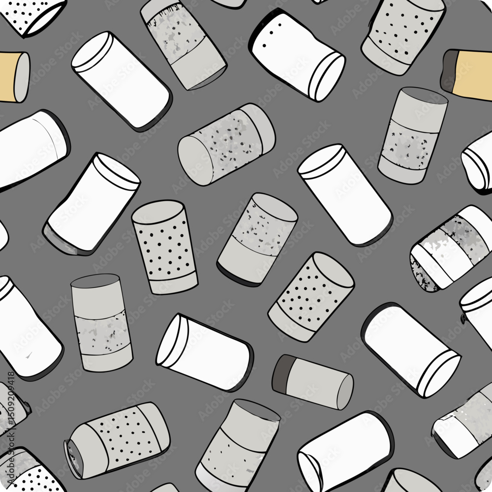 Poster seamless vector pattern of wine corks on a grey background